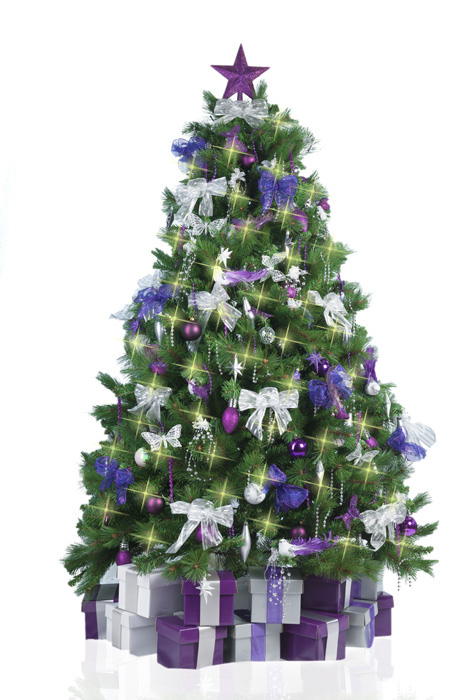 Christmas Tree with Purple & Silver Decorations